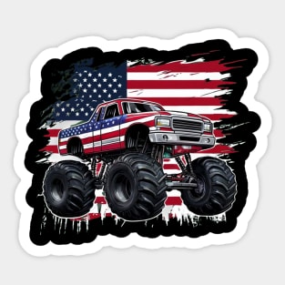 Monster Truck USA Flag American For 4th Of July Sticker